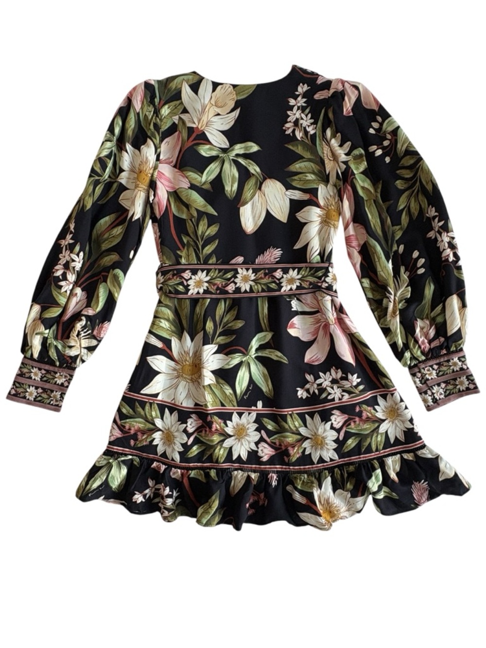 Farm Rio Surreal Flowers Black Long Sleeve Mini Dress - Picture 4 of 15
